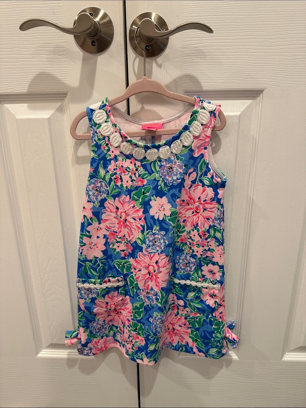 Lilly Pulitzer Blue Shift Dress with Pink Floral Print